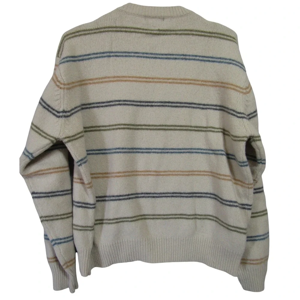 Dockers Striped Sweater‎ Mens XL Beige 100% Lambswool Good Crew Neck Long Sleeve